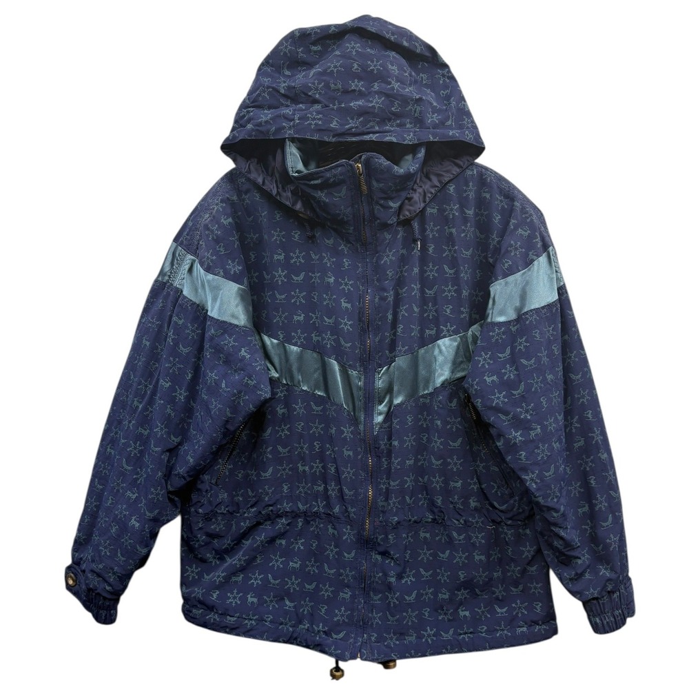 Vintage Obermeyer Women's Hooded Navy Jacket‎ Retro Skiwear Outdoor Sporty 10